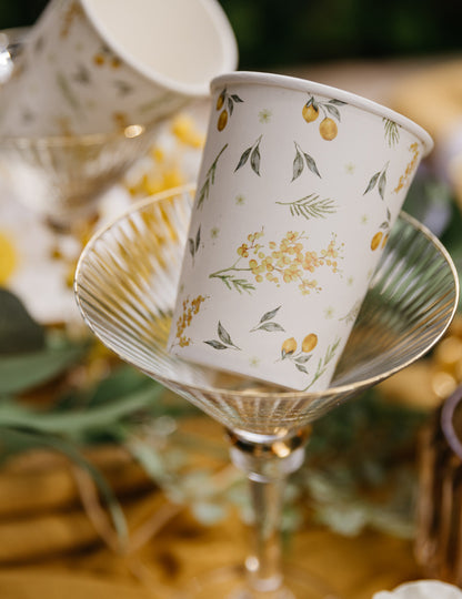 8 copos de cartão com limões e folhagens 255ml para aniversário