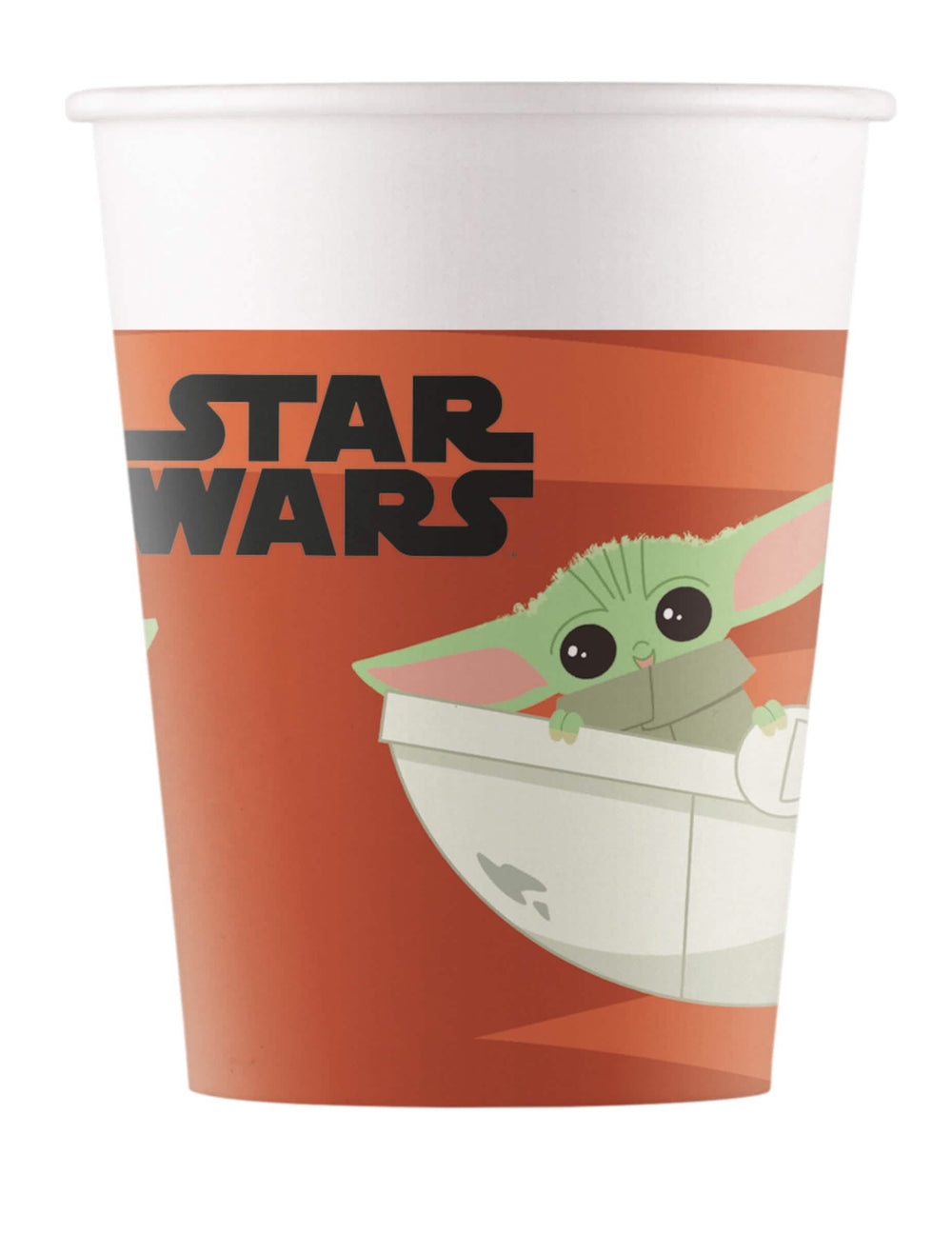 Copo de cartão bebé Yoda The Mandalorian cor de laranja e branco