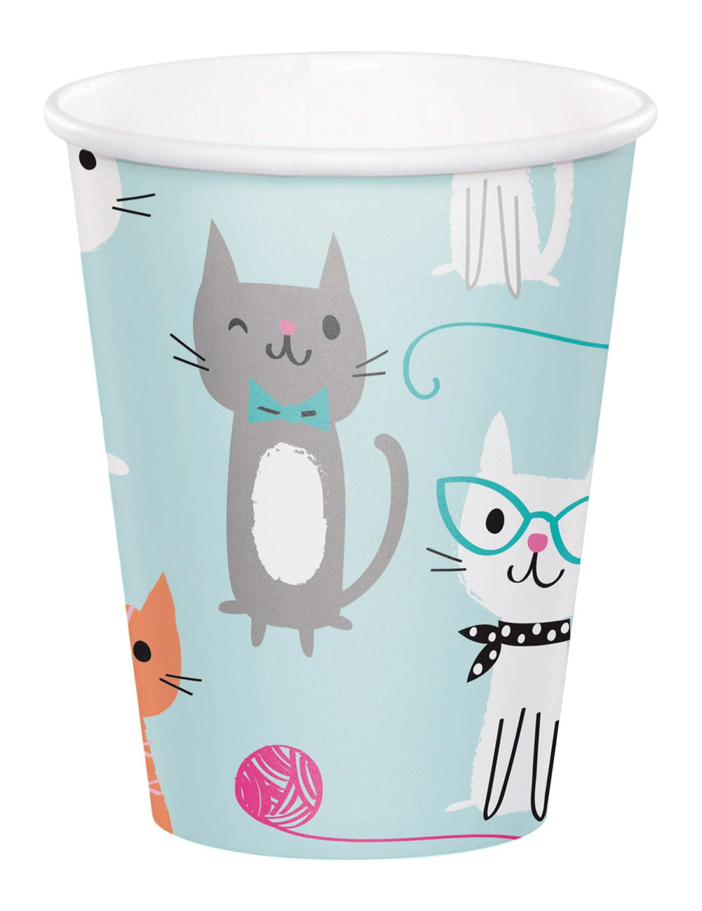 Copos de cartão gatos para aniversário azuis com motivos ilustrados