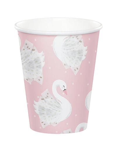 Gobelets en carton cygne royal pour anniversaire roses