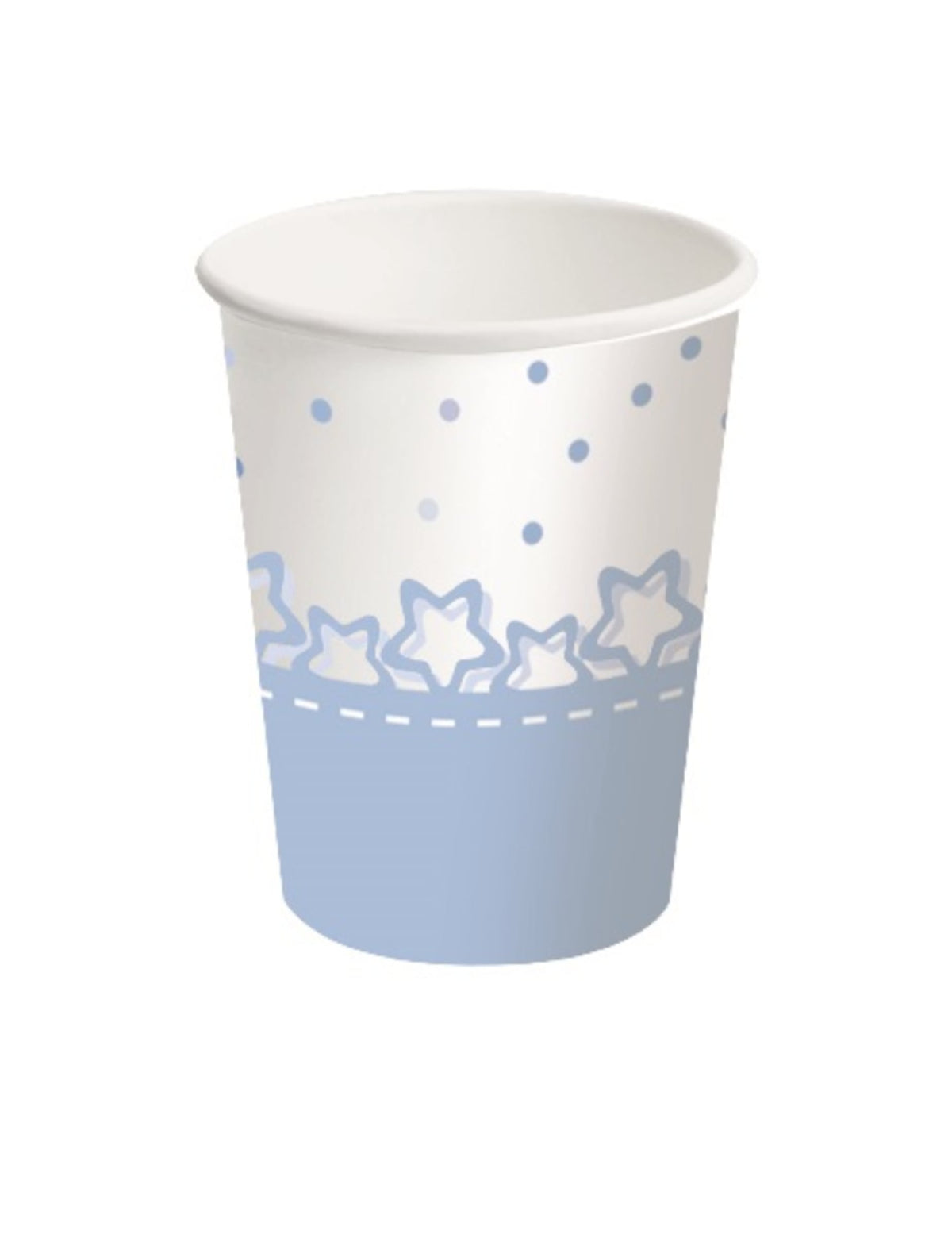 Gobelets en carton étoiles bleues pour fête bleu et blanc à pois