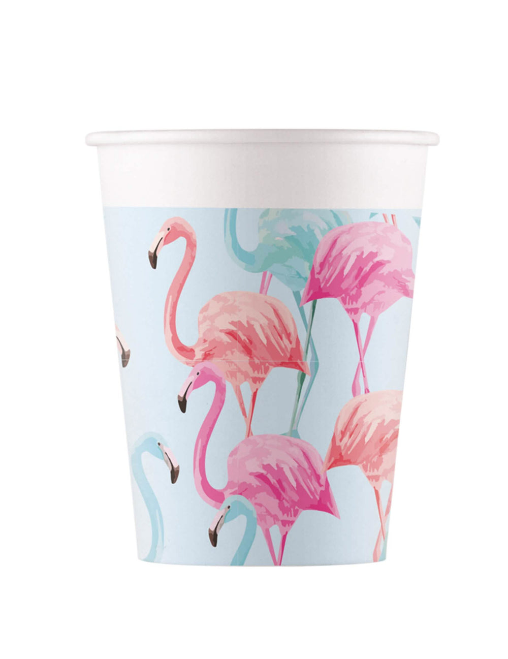 Copos de cartão com flamingos coloridos para festa cor de rosa e azul compostáveis