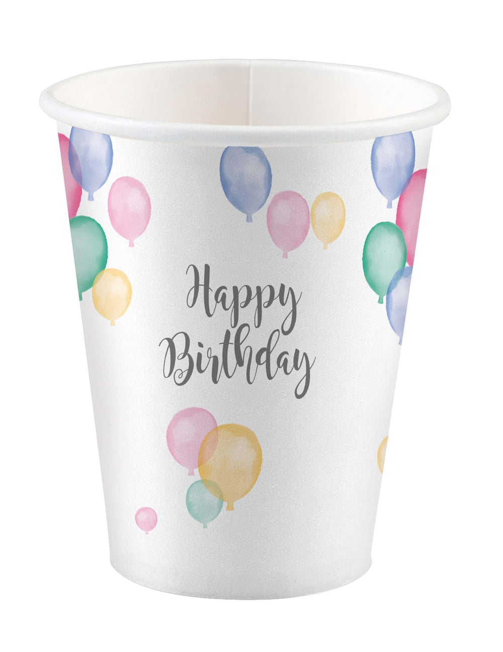 Gobelets en carton Happy Birthday ballons pour fête pastel