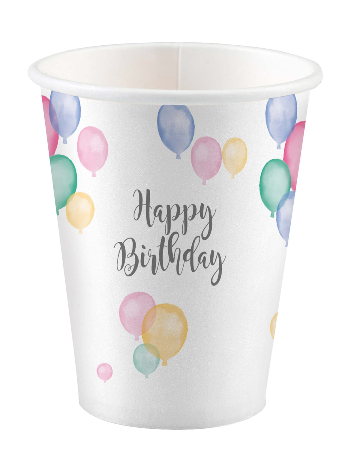 Gobelets en carton Happy Birthday ballons pour fête pastel