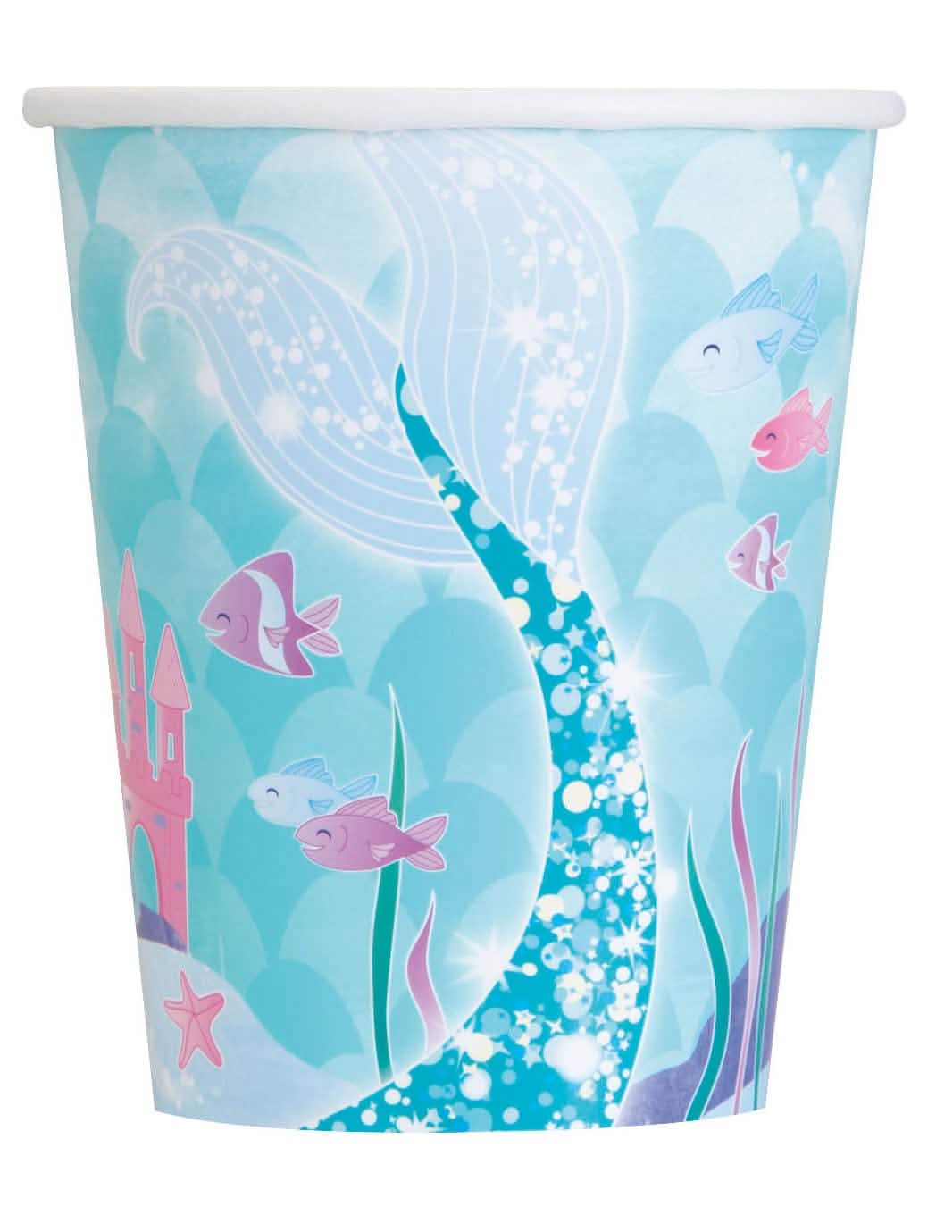 Copos de cartão de bonita sereia para aniversário azul turquesa com motivos marinheiros