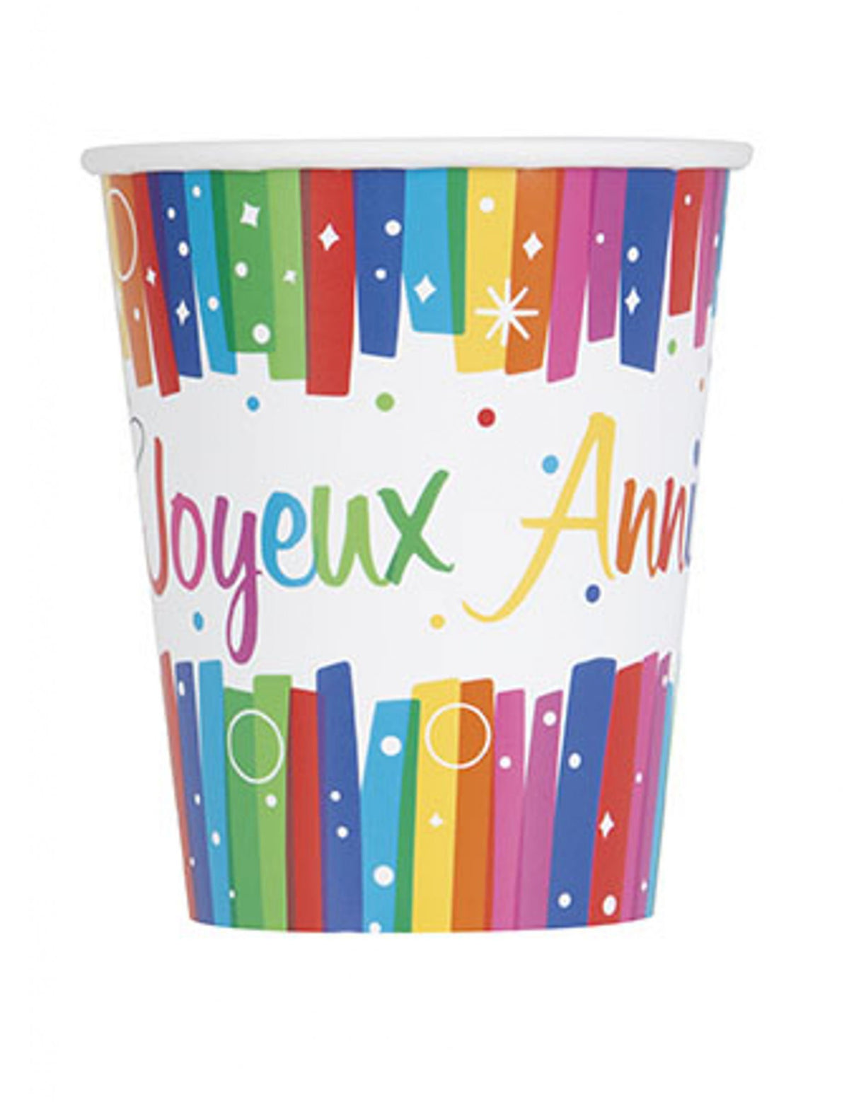 Gobelets en carton Joyeux anniversaire multicolores