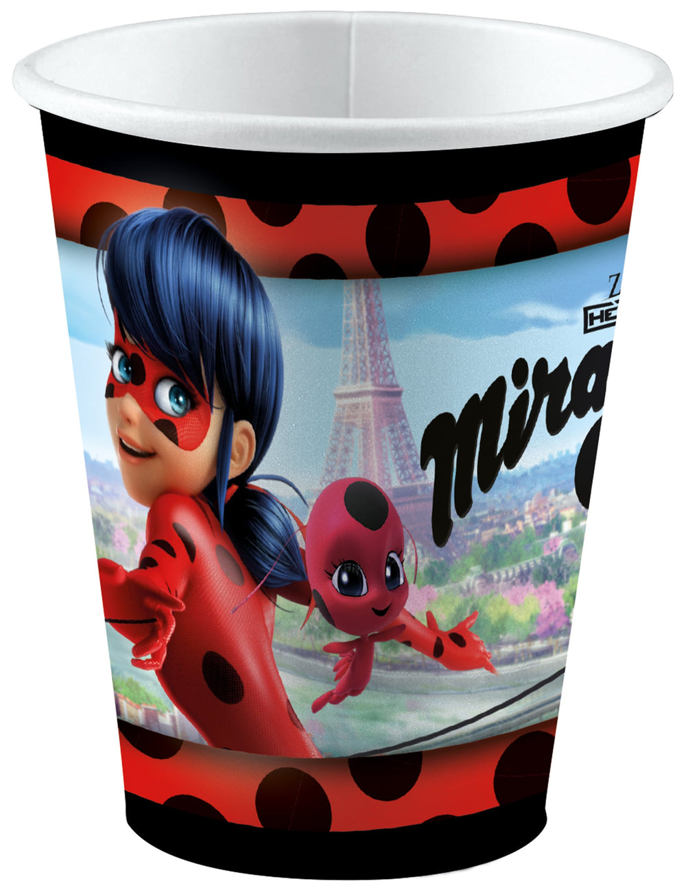 Gobelets en carton Ladybug à Paris pour enfant rouge à pois noirs