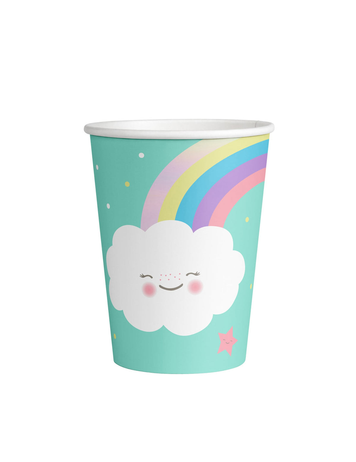 Gobelets en carton petit nuage pour enfant bleu menthe et arc-en-ciel
