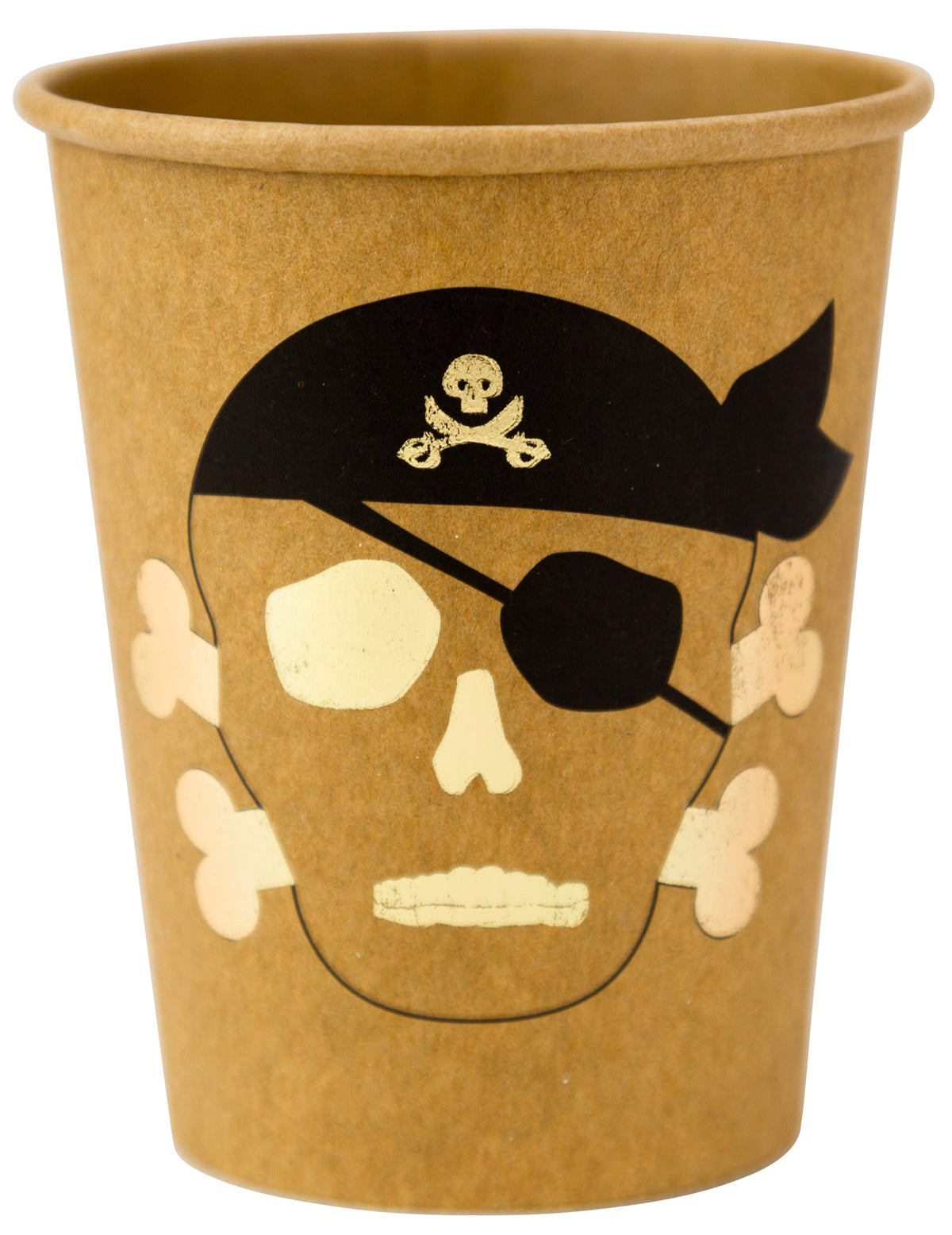 Gobelets en carton pirate tête de mort kraft et dorure