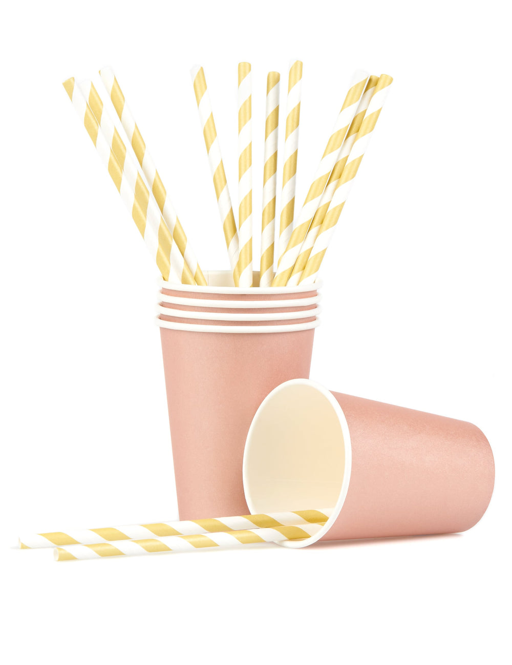 Suggestion de présentation avec pailles des gobelets en carton rose gold