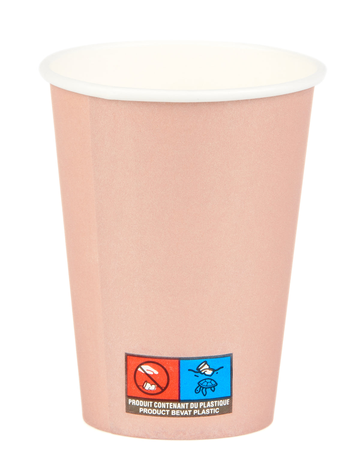 Détail du logo produit contenant du plastique des gobelets en carton rose gold