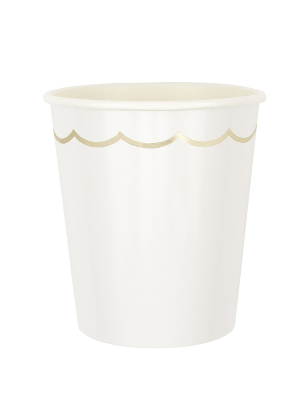 Gobelets en carton festonnés pour fête blancs et or