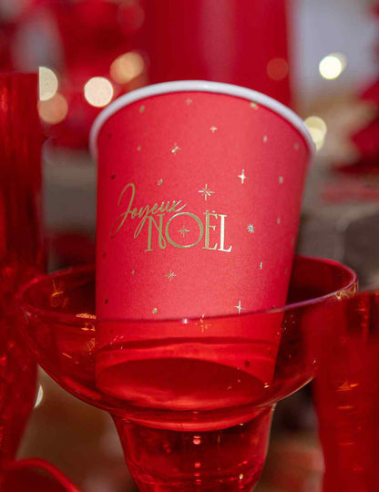 8 copos Feliz Natal intemporal vermelho e dourado 25,5 cl