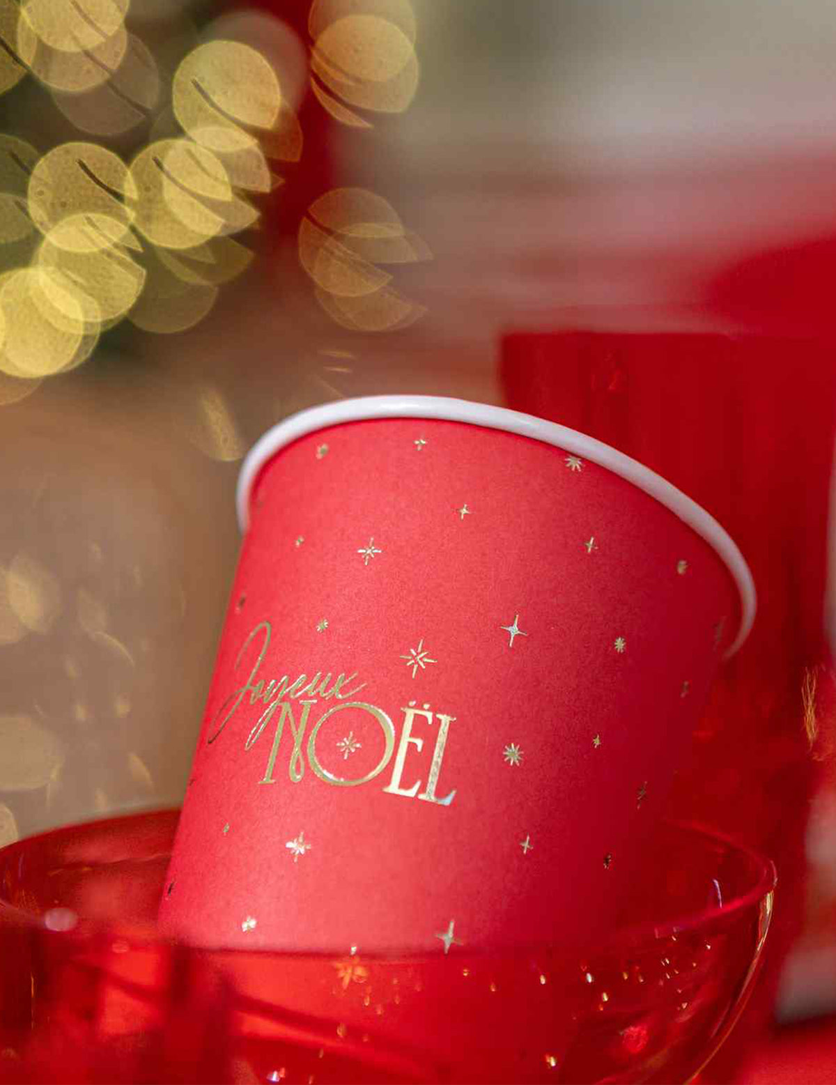 8 copos Feliz Natal intemporal vermelho e dourado 25,5 cl