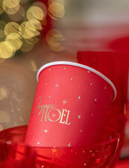 8 copos Feliz Natal intemporal vermelho e dourado 25,5 cl