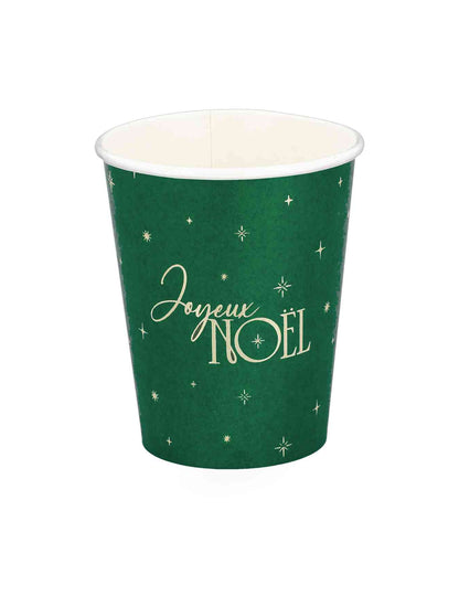 8 copos Feliz Natal intemporal verde inglês e dourado 25,5 cl