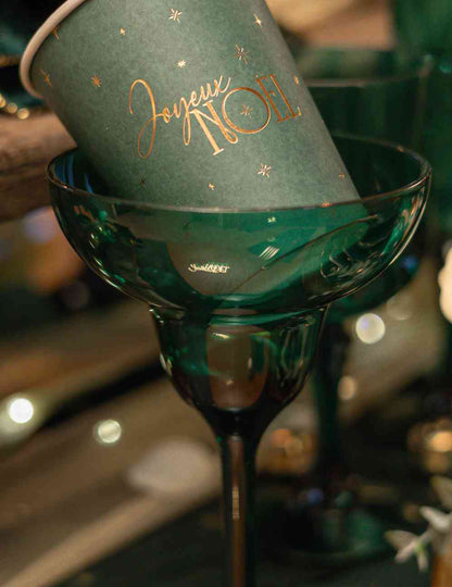 8 copos Feliz Natal intemporal verde inglês e dourado 25,5 cl