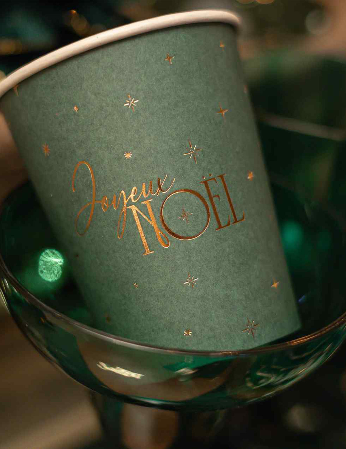 8 copos Feliz Natal intemporal verde inglês e dourado 25,5 cl