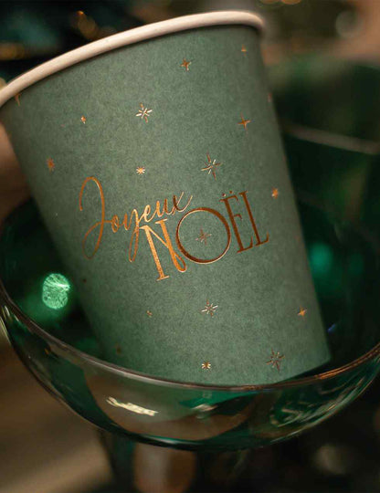 8 copos Feliz Natal intemporal verde inglês e dourado 25,5 cl