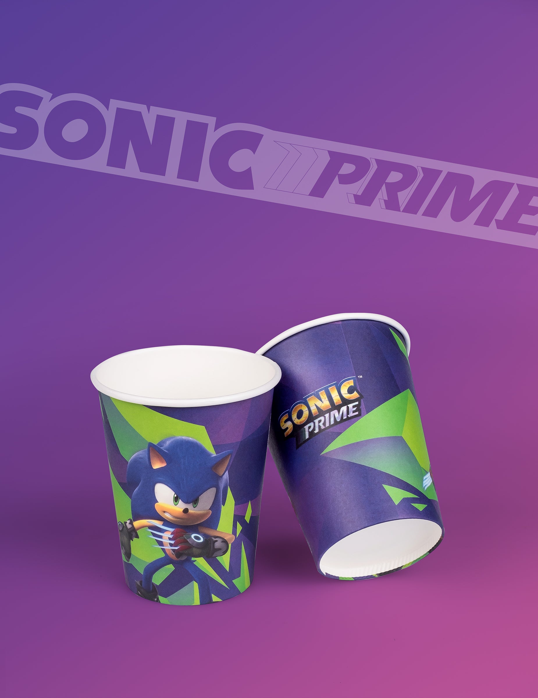 Vue de deux gobelets Sonic Prime pour enfant