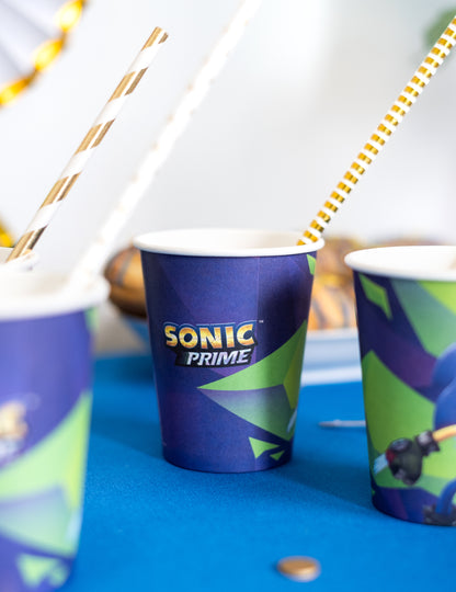 Gros plan sur le logo des gobelets Sonic Prime pour enfant