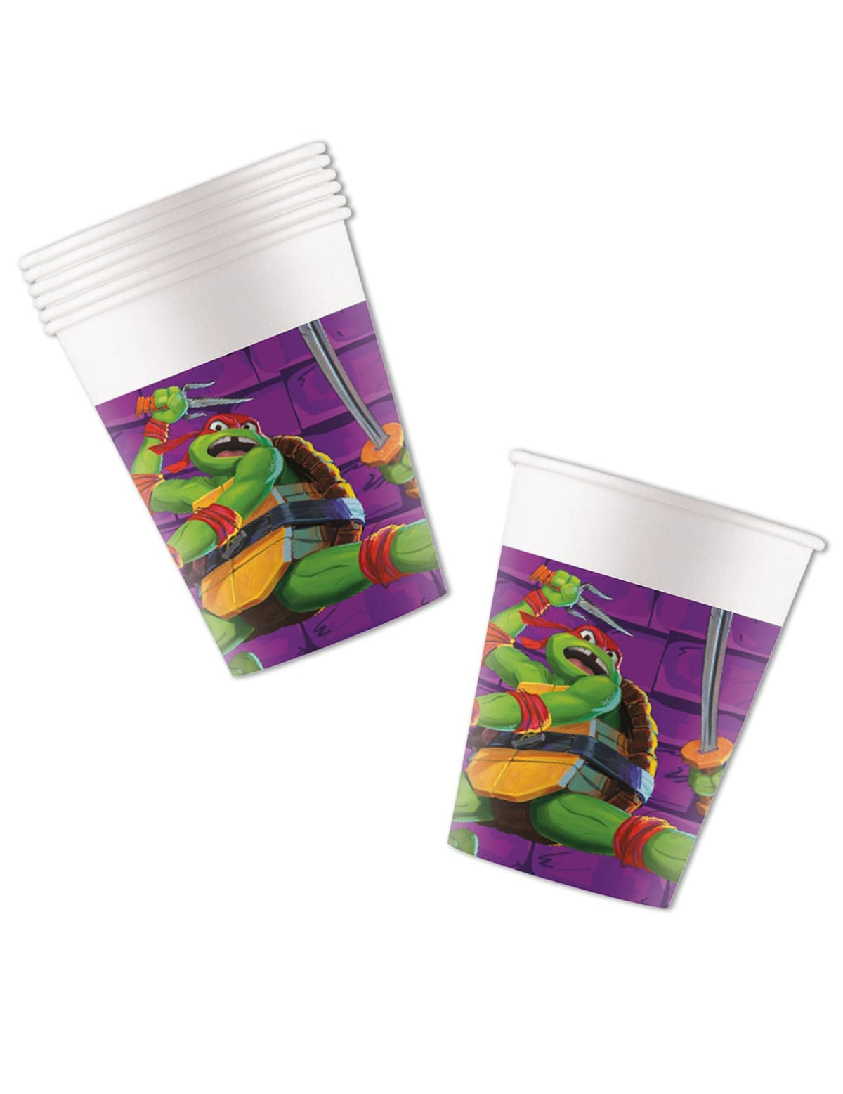 Vue du lot de 8 gobelets Tortues Ninja next generation