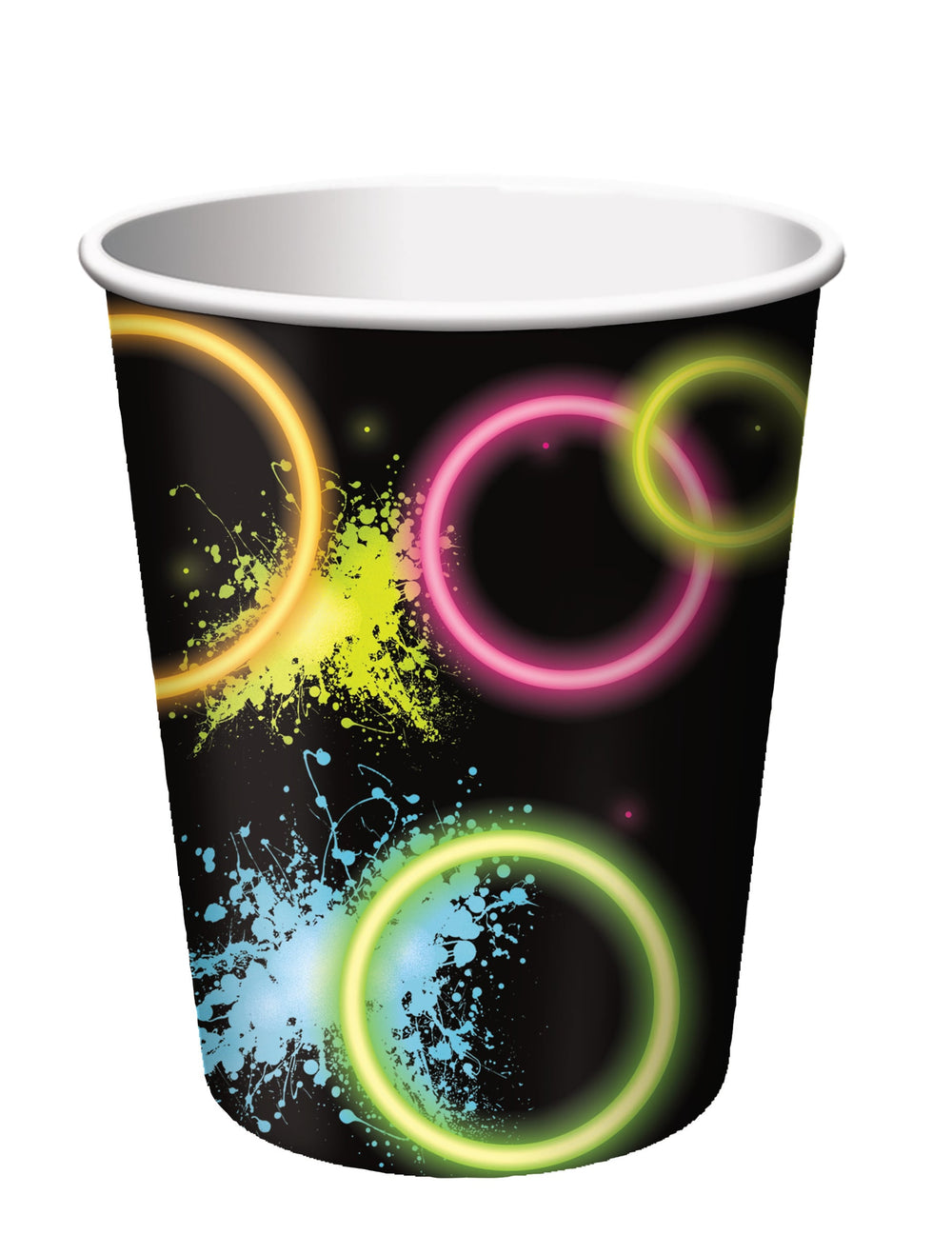 Gobelets en carton Glow Party pour fête noir avec motifs néons colorés