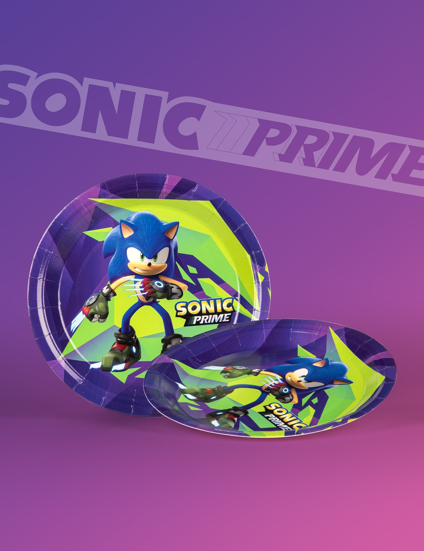 Vues de face et en perspective des assiettes Sonic Prime