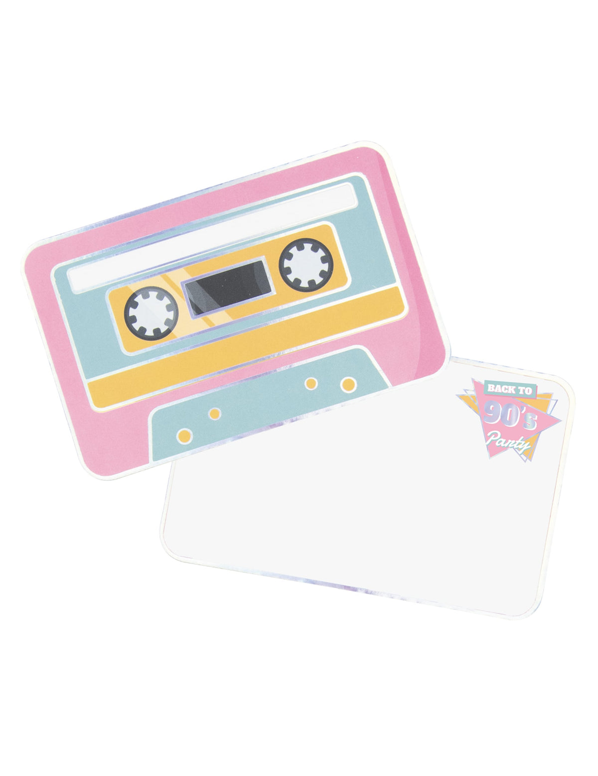 Invitations cassettes années 90 pour fête roses et multicolores