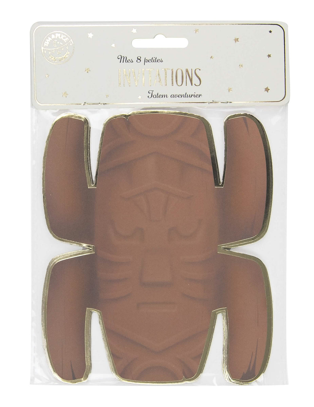 8 invitations totem aventurier pour enfant marron et doré