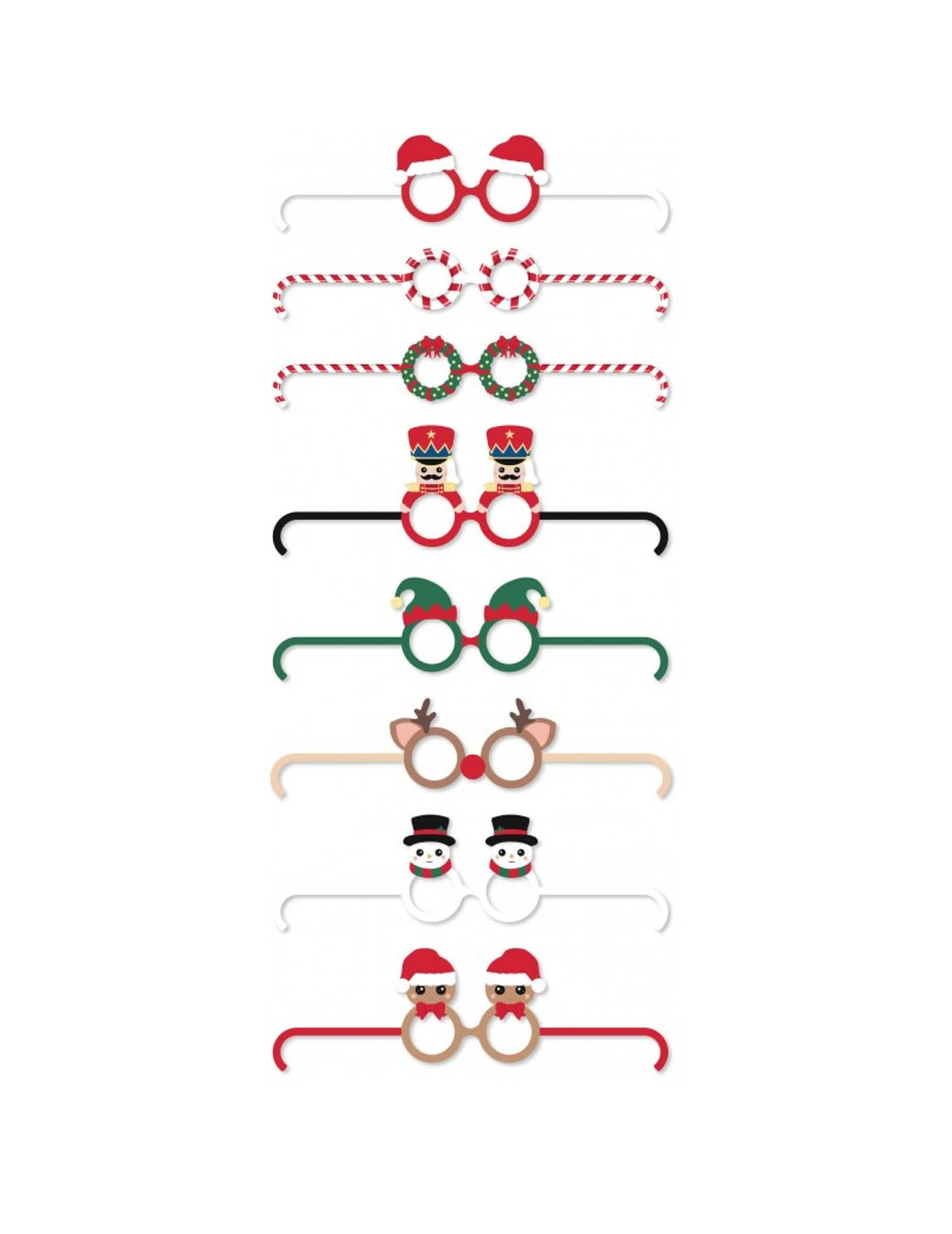 8 óculos de cartão divertidos Sweety Xmas para natal multicoloridos com motivos de festa