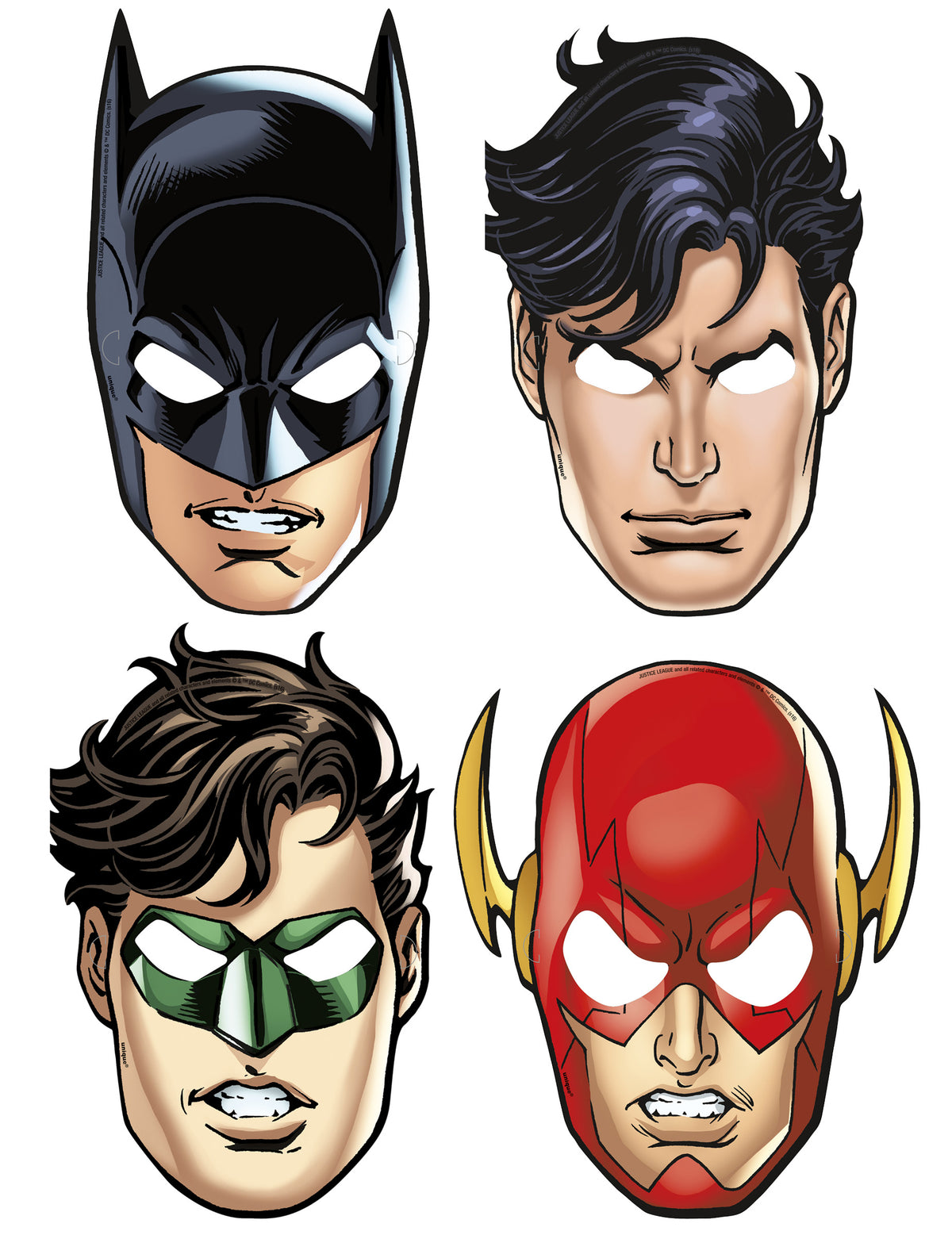 Masques en carton Justice League Batman Superman Green Lantern et Flash