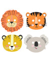 8 masques en carton têtes d'animaux get wild pour anniversaire multicolores lion tigre koala et léopard