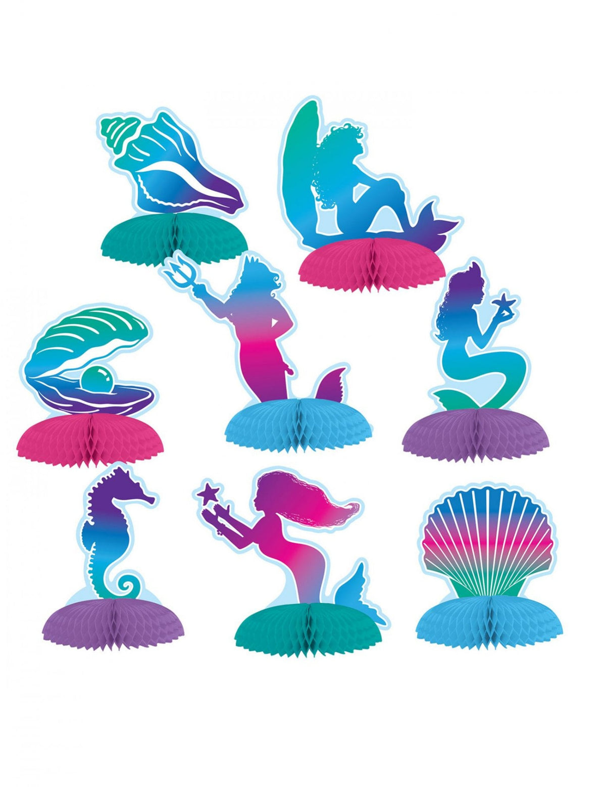 8 minis centre de table en papier sirène multicolores dégradés