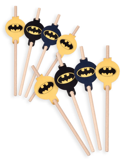 Pailles médaillon en carton Batman pour enfant jaune et noir