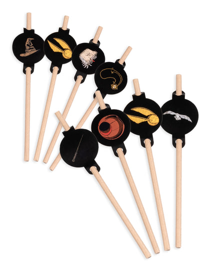 Pailles médaillon en carton Harry Potter pour fête noires à motifs dorés