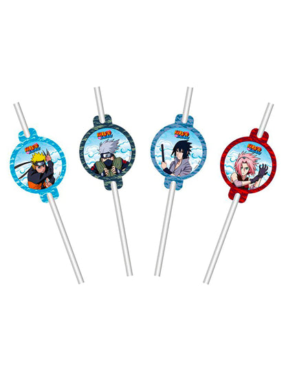8 palhinhas de papel 19,6 cm e medalhões 4,8 x 6,3 cm Naruto Shippuden™
