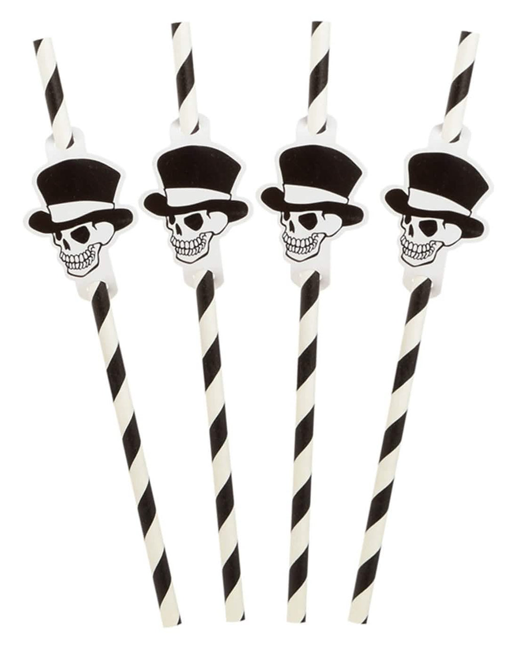 palhinhas às riscas esqueleto halloween black and white com cabeças de morto com chapéu alto de forma