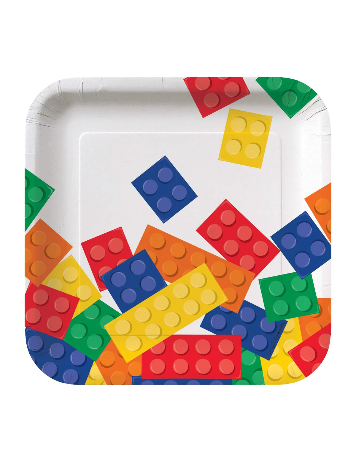 pratos de cartão jogo de construção quadrados multicolores com motivos de tijolos