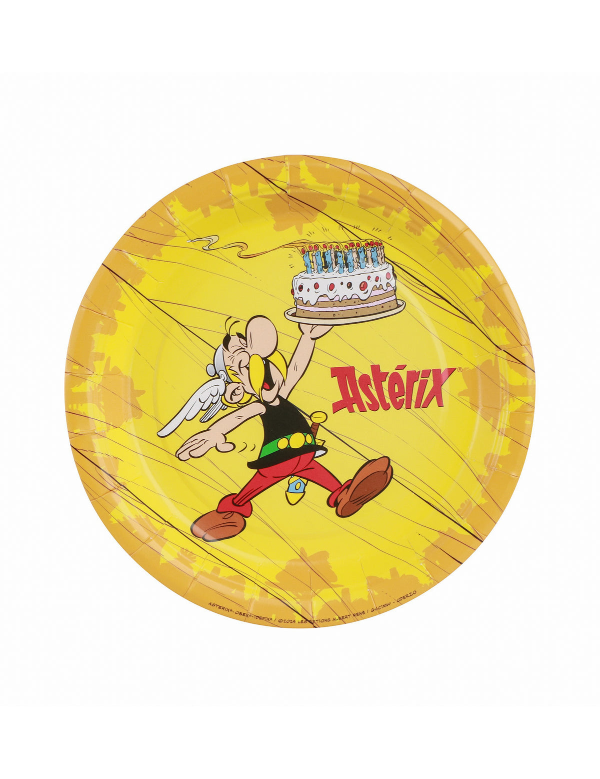 Assiettes en carton Astérix pour enfant jaune avec gâteau d'anniversaire