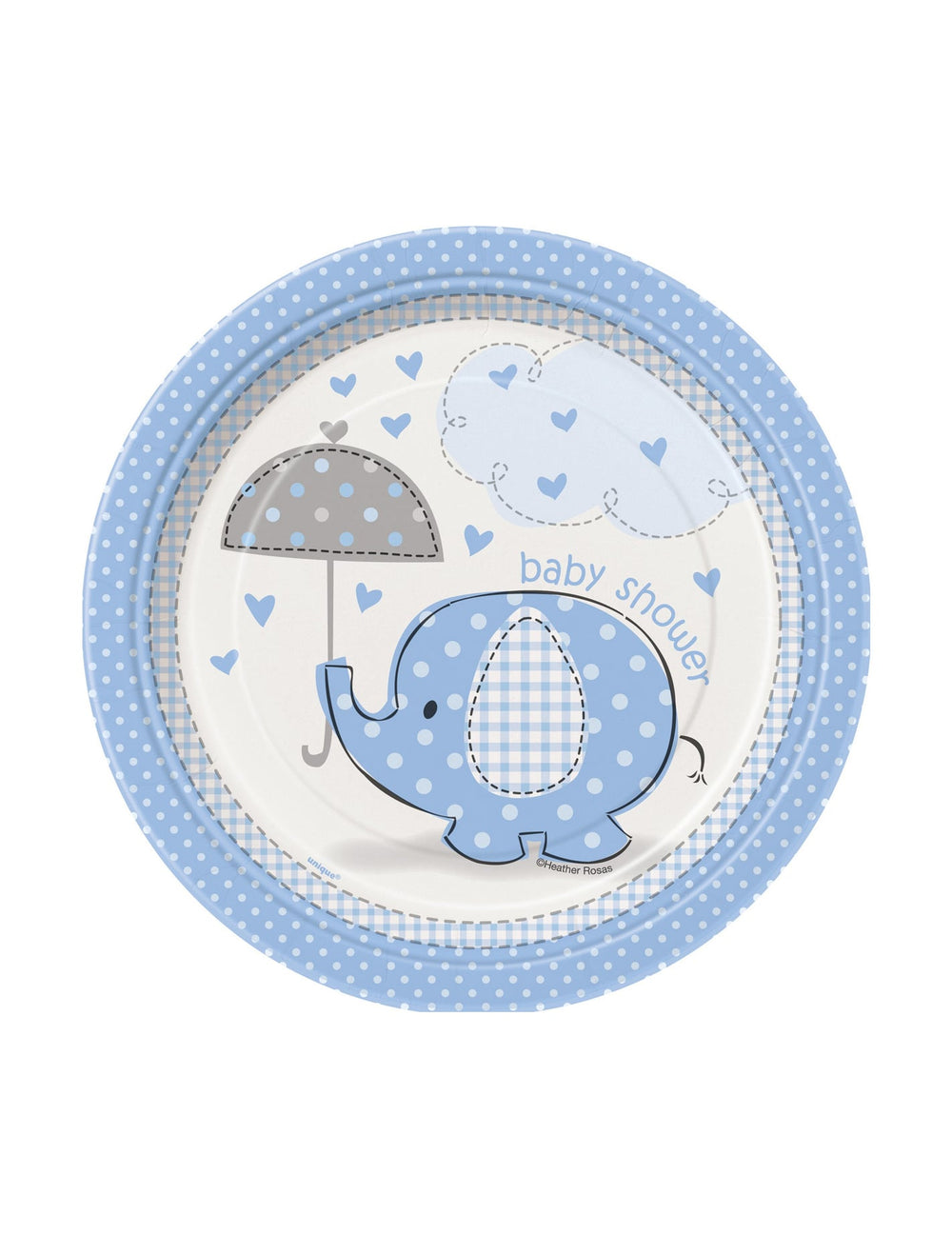 Assiette en carton éléphant pour baby shower bleu