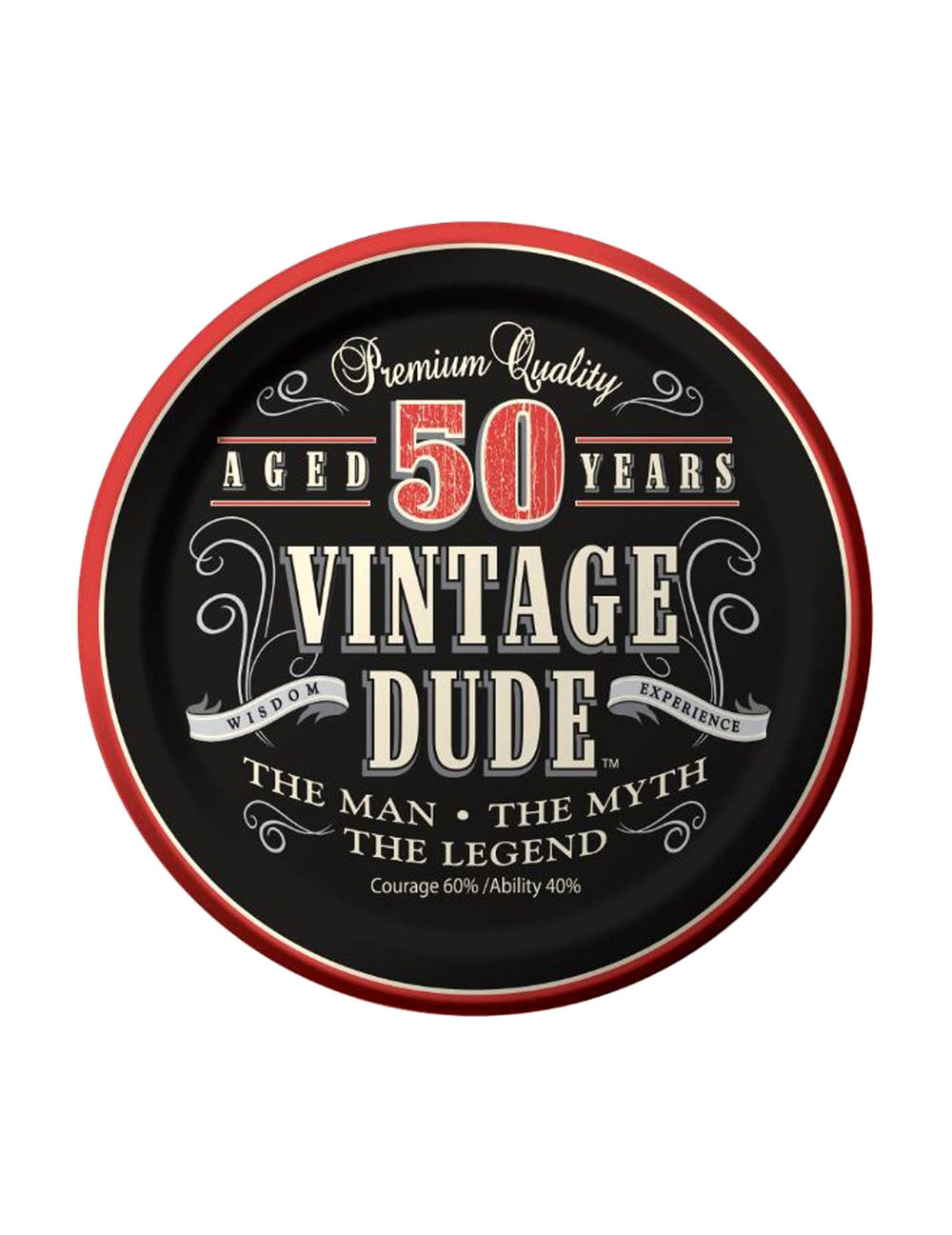 Assiettes en carton anniversaire Vintage 50 ans pour homme noir et rouge
