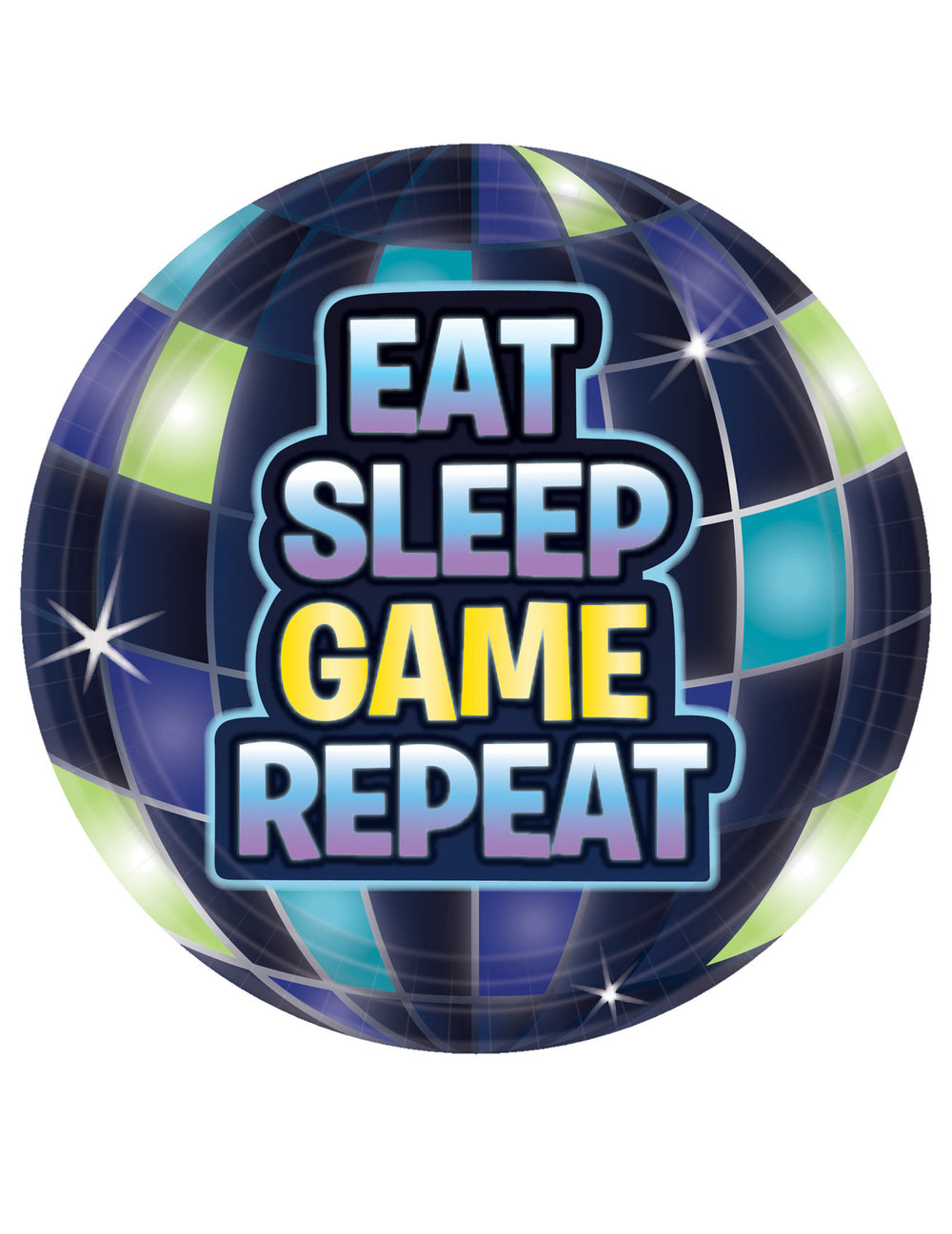 Petites assiettes en carton Battle royale bleues et vertes avec message Eat Sleep Game Repeat