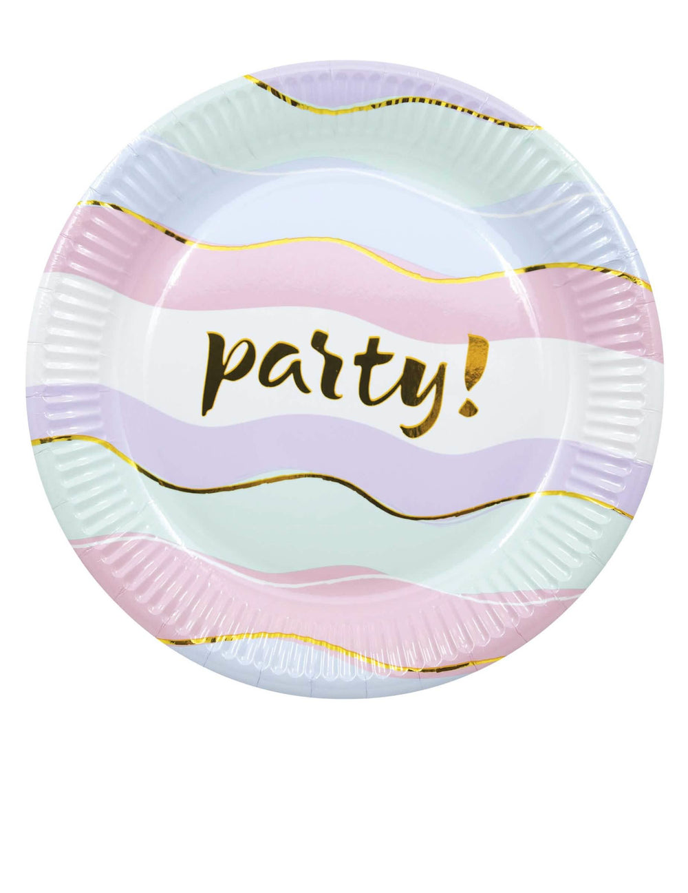 pratos de cartão Elegant Party para festa pastel com ondas douradas