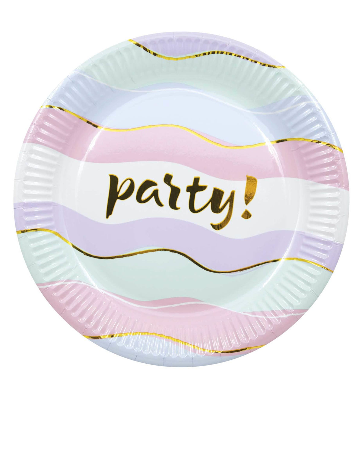 pratos de cartão Elegant Party para festa pastel com ondas douradas