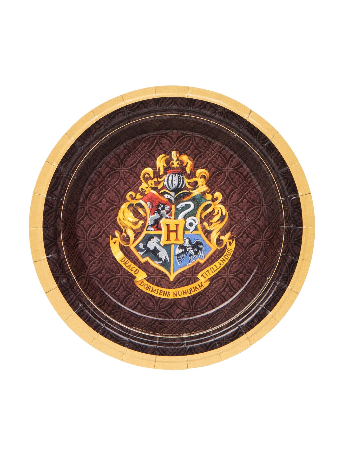 Assiette en carton Harry Potter pour enfant marron et doré avec blason Poudlard