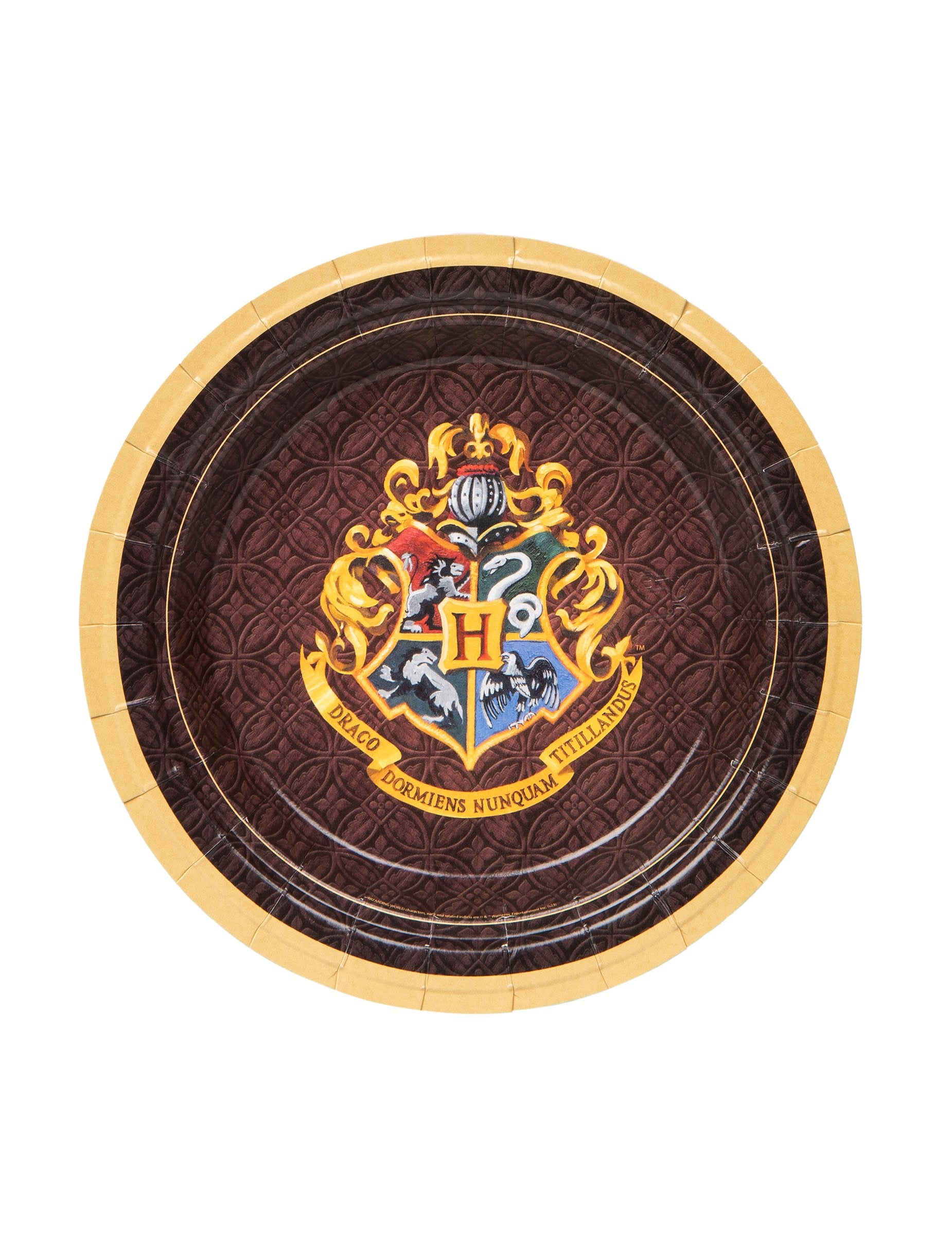Assiette en carton Harry Potter pour enfant marron et doré avec blason Poudlard