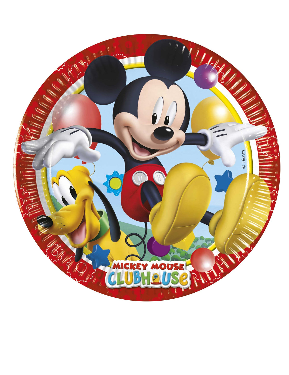 Assiettes en carton Mickey Mouse pour enfant rouges avec Pluto et ballons