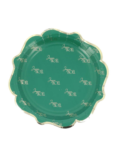 8 pequenos pratos Feliz Natal intemporal verde escuro e dourado 18 cm