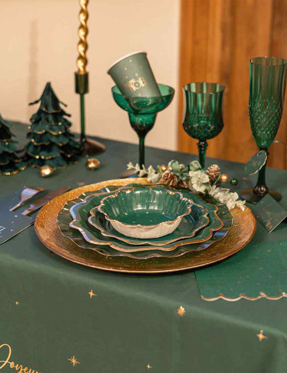8 pequenos pratos Feliz Natal intemporal verde escuro e dourado 18 cm